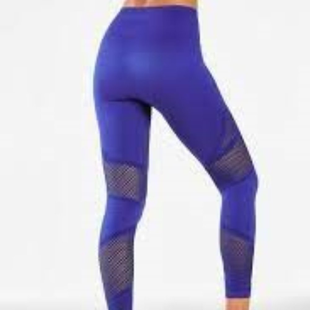 Fabletics Blue Mosaic High Waisted 7/8 Seamless Leggings Mesh Panels No Tag Sz S